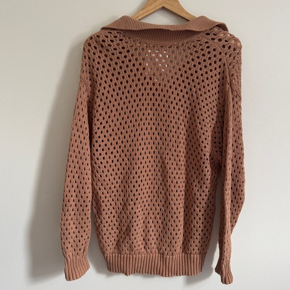 NWT Aerie Oversized Open Knit Polo Sweater in Tan Women’s Size Small 100% Cotton - Picture 5 of 5